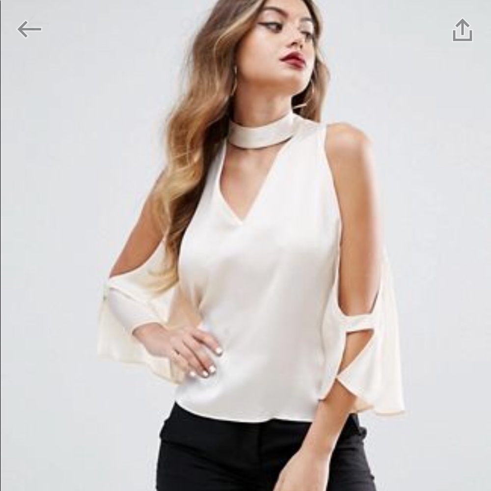 ASOS cold shoulder satin swing top in blush